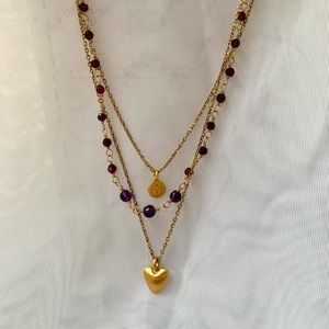 Satya Gold Three Stand Heart Lotus Necklace